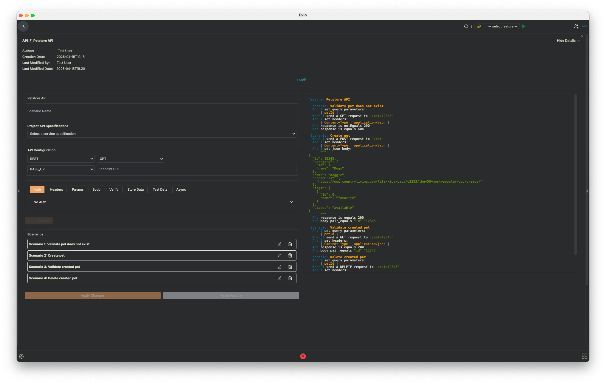 Evio API dashboard preview